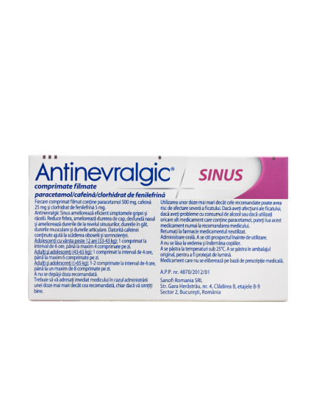 Antinevralgic Sinus x12cpr filmate, Sanofi Romania S.R.L. - Romania