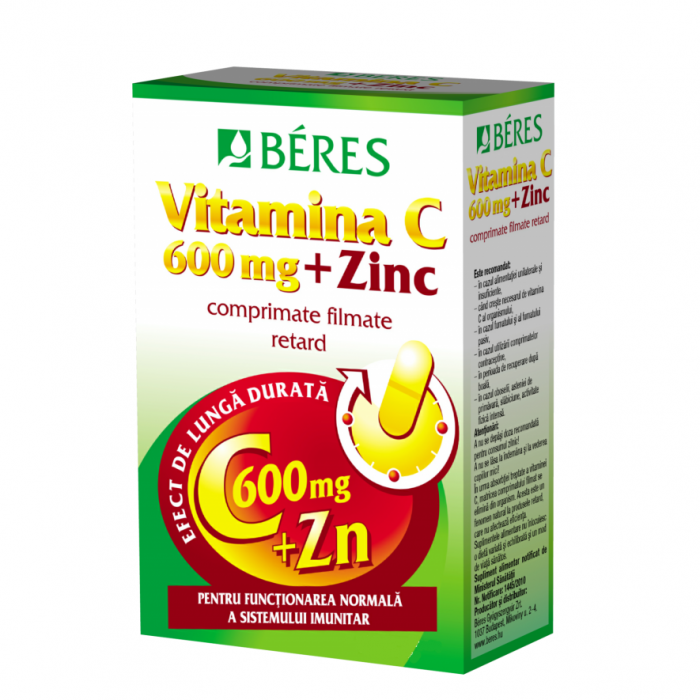 Vitamina C 600 mg cu zinc , 60 cpr film, Beres