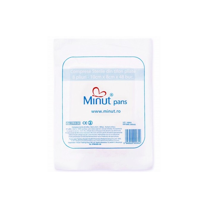 Comprese sterile pliate, 10x8 cm, Minut