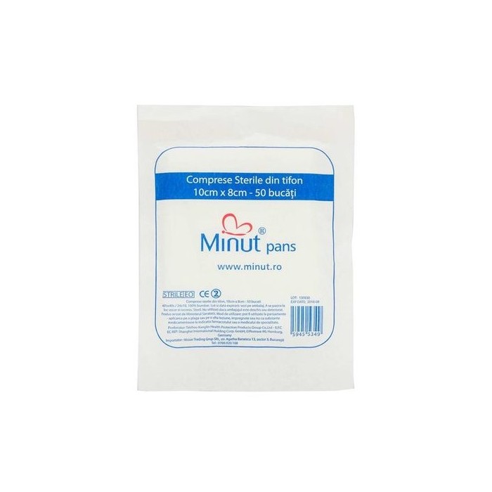 Comprese sterile taite, 10x8 cm, Minut