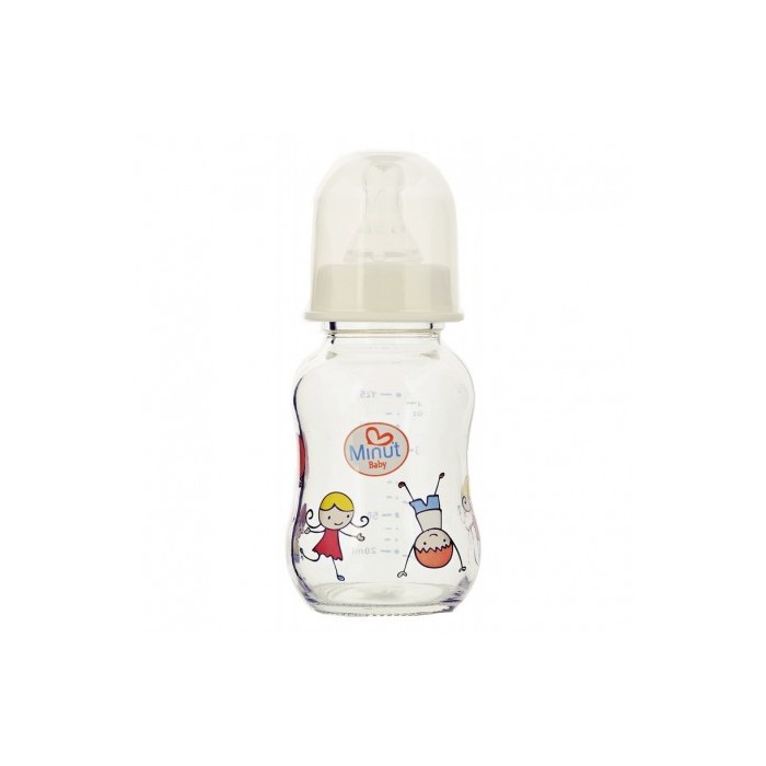 Biberon Sticla 125ml, Cu Tetina Rotunda (Alb), Minut