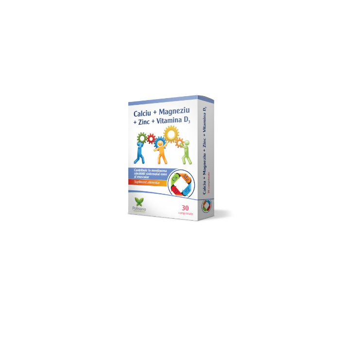 Calciu  Magneziu  Zinc  Vitamina D3, 30 comprimate, Polipharma