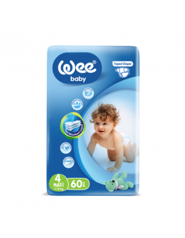 Scutece copii Maxi marimea 4, 7-14kg, 60 bucati, Wee Baby