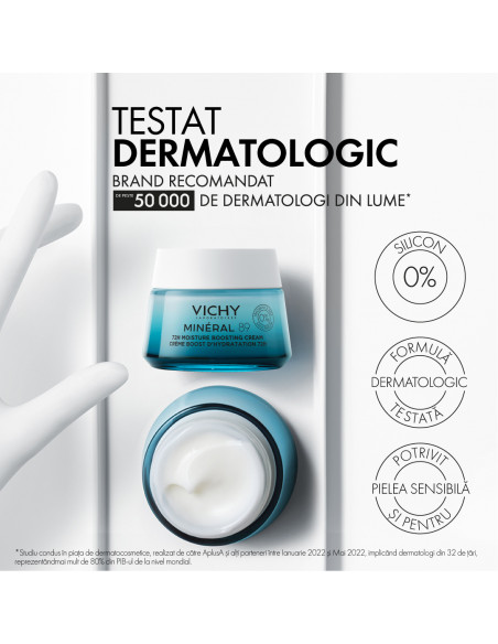 Mineral 89 Cremă Intens Hidratantă 72H, Cu Acid Hialuronic Si Niacinamidă, Toate Tipurile De Ten, 50ml, Vichy