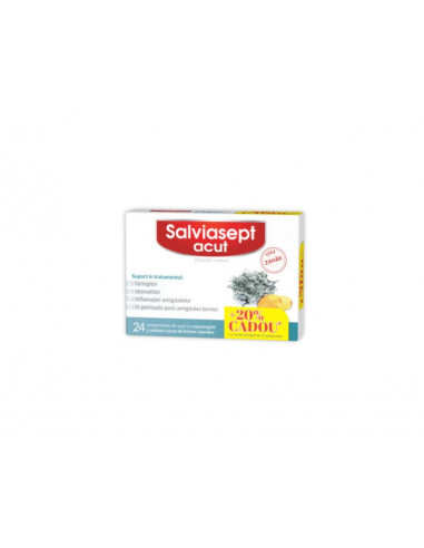 Salviasept acut fara zahar + 20% cadou, 24 comprimate, Zdrovit