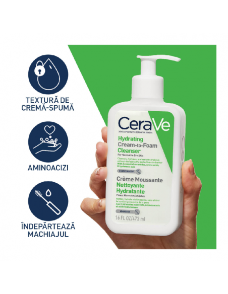 Cerave crema curatare spumanta pentru piele normal-uscata, 473ml, LA ROCHE-POSAY LABORAT FRANCE
