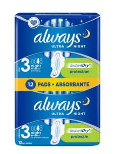 Always Ultra Night – absorbante mărimea 3, 12 bucăți