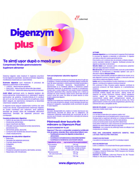 Digenzym plus fara zahar, 20 comprimate, Labormed Pharma Trading