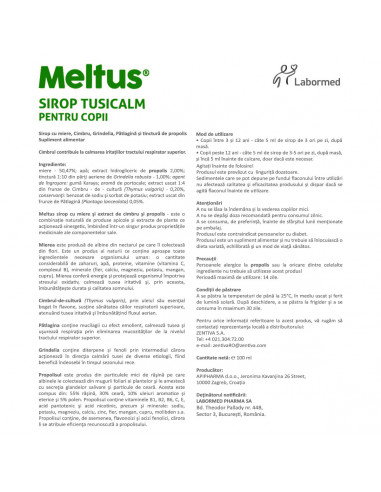 Meltus sirop Tusicalm copii, 100 ml, Labormed...