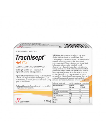 Trachisept api vital cu miere si propolis,16 comprimate, Labormed Pharma Trading