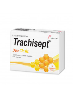 Trachisept duo clasic cu miere si lamaie, 16 comprimate,...