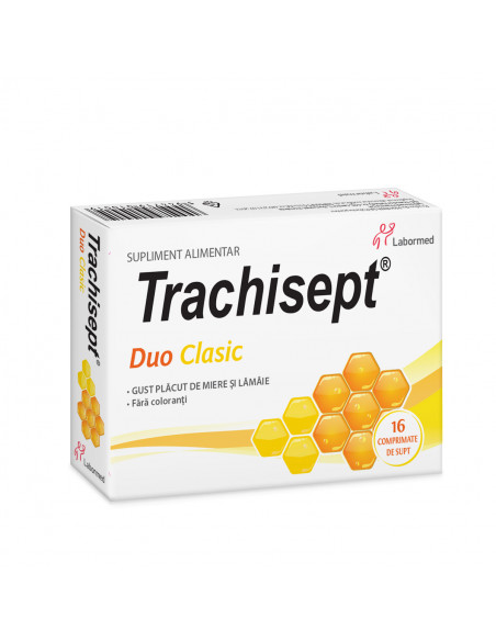 Trachisept duo clasic cu miere si lamaie, 16 comprimate, Labormed Pharma Trading