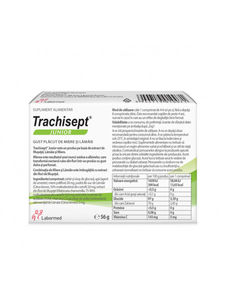 Trachisept junior cu miere si lamaie,16 comprimate, Labormed Pharma Trading