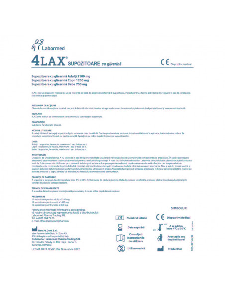 4Lax supozitoare cu glicerină pentru copii, 12 supozitoare