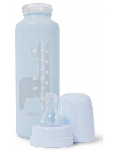 Biberon sticla 250 ml cu desen si tetina silicon rotunda - cod 564