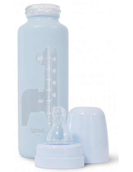 Biberon sticla 250 ml cu desen si tetina silicon rotunda - cod 564