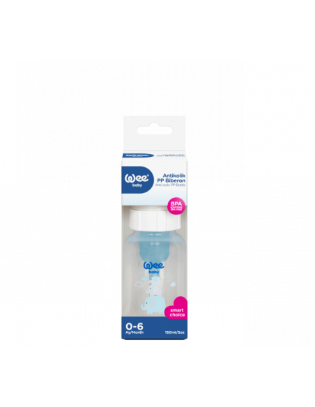 Biberon din plastic cu desen si tetina anti colici nr. 1, 150 ml, cod 294