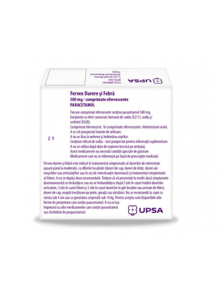 Fervex durere si febra 500mg, 16 comprimate efervescente, UPSA