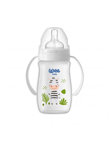 Biberon din PP 250 ml cu manere, model Safari si tetina din silicon ANTI-COLIC nr. 1 - cod 484