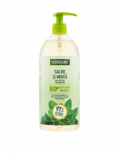 Cosmeplant gel de dus racoritor cu salvie si menta, 1000 ml, Viorica Cosmetics