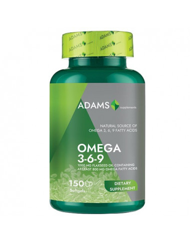 Flaxseed Oil, Omega 3-6-9, 150 capsule gelatinoase, Adams