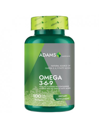 Flaxseed Oil, Omega 3-6-9, 100 capsule, Adams