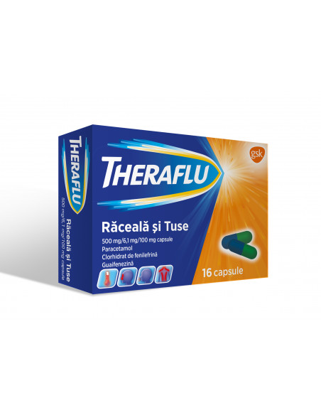 Theraflu raceala si tuse, 16 capsule, Glaxosmithkline Anglia