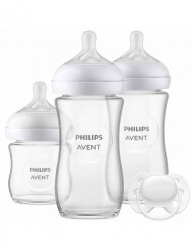 Set 3 biberoane natural din sticla, 0 luni+ ,...