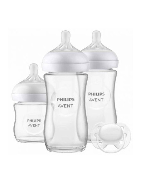 Set 3 biberoane natural din sticla, 0 luni+ , Philips Avent