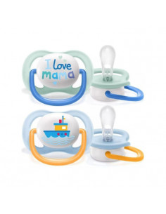 Set 2 suzete ultra air happy albastru/verde, 0-6 luni,...