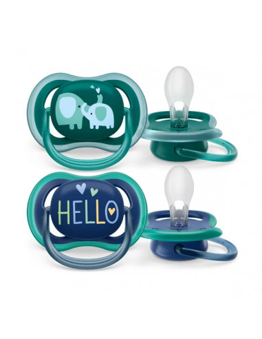 Set 2 suzete ultra air hello albastru/verde, 18 luni+, Philips Avent