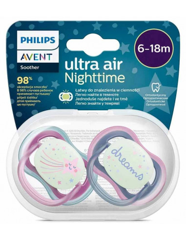 Set 2 suzete ultra air roz fosforescent, 6-18...