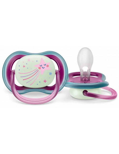 Set 2 suzete ultra air roz fosforescent, 6-18 luni, Philips Avent