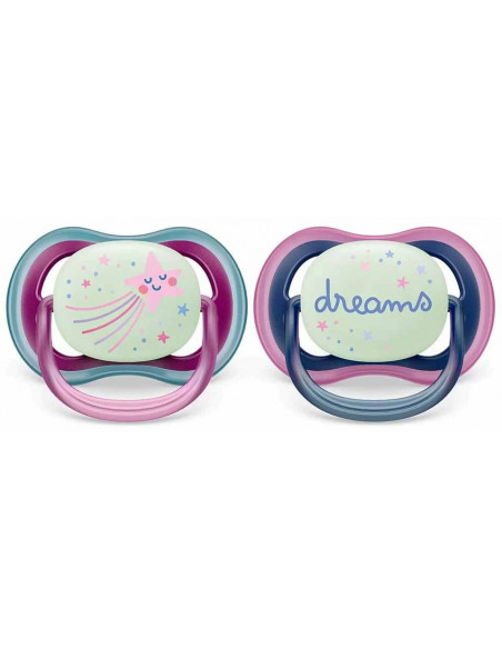 Set 2 suzete ultra air roz fosforescent, 6-18 luni, Philips Avent