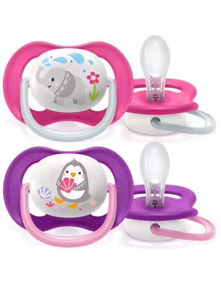 Set 2 suzete ultra air roz/mov, 6-18 luni, Philips Avent