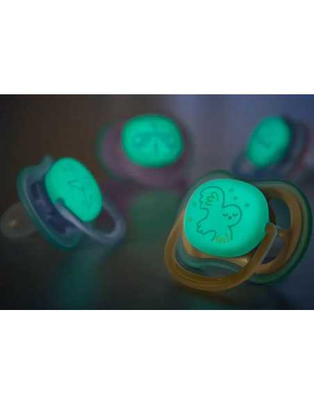 Set 2 suzete ultra air verde fosforescent, 0-6 luni, Philips Avent
