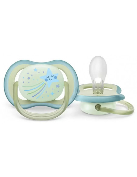 Set 2 suzete ultra air verde fosforescent, 0-6 luni, Philips Avent