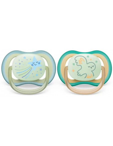 Set 2 suzete ultra air verde fosforescent, 0-6 luni, Philips Avent