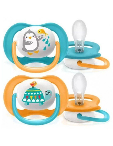 Set 2 suzete Ultra Air verde/portocaliu, 6–18 luni, Philips Avent