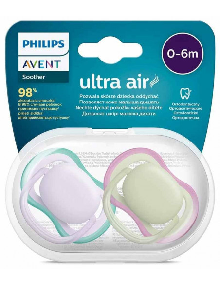 Set 2 suzete ultra air mov/verde, 0-6 luni, Philips Avent