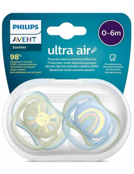 Set 2 suzete ultra air sun/rainbow, 0-6 luni, Philips Avent