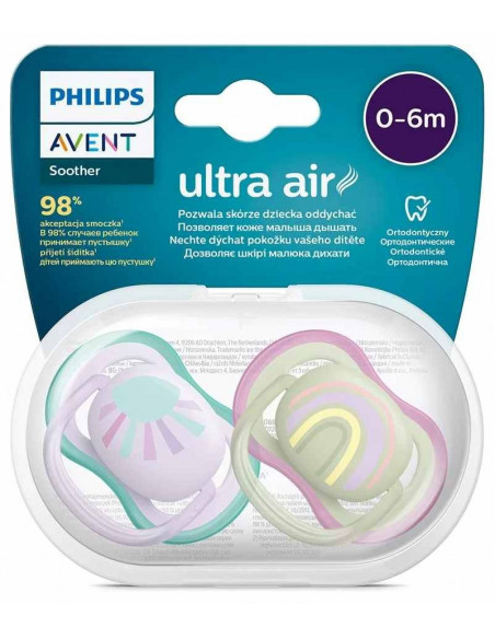 Set 2 suzete ultra air verde/roz, 0-6 luni, Philips Avent