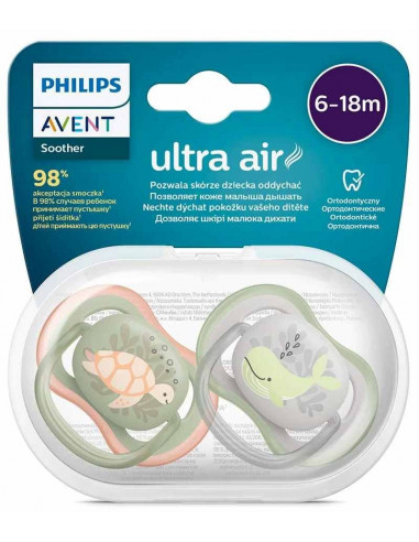 Set 2 suzete ultra air verde/gri, 6-18 luni,...