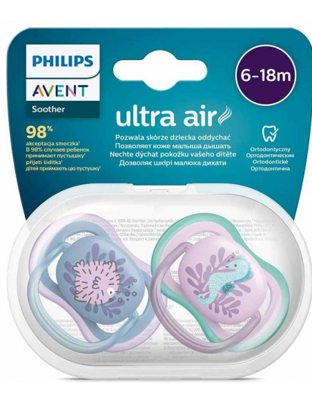 Set 2 suzete ultra air roz/albastru, 6-18 luni, Philips Avent