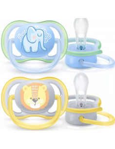 Set 2 suzete ultra air albastru/galben, 0-6 luni, Philips...