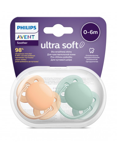 Set 2 suzete ultra soft verde/portocaliu, 0-6...