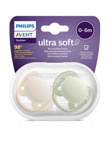 Set 2 suzete ultra soft galben/verde, 0-6 luni,...