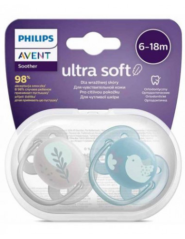 Set 2 suzete ultra soft bird, 6-18 luni,...