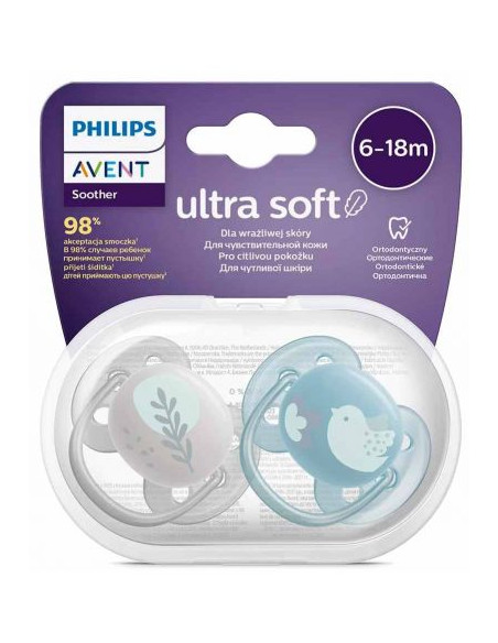 Set 2 suzete ultra soft bird, 6-18 luni, Philips Avent
