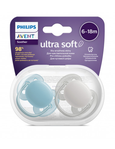Set 2 suzete Ultra Soft albastru/gri 6–18 luni,...